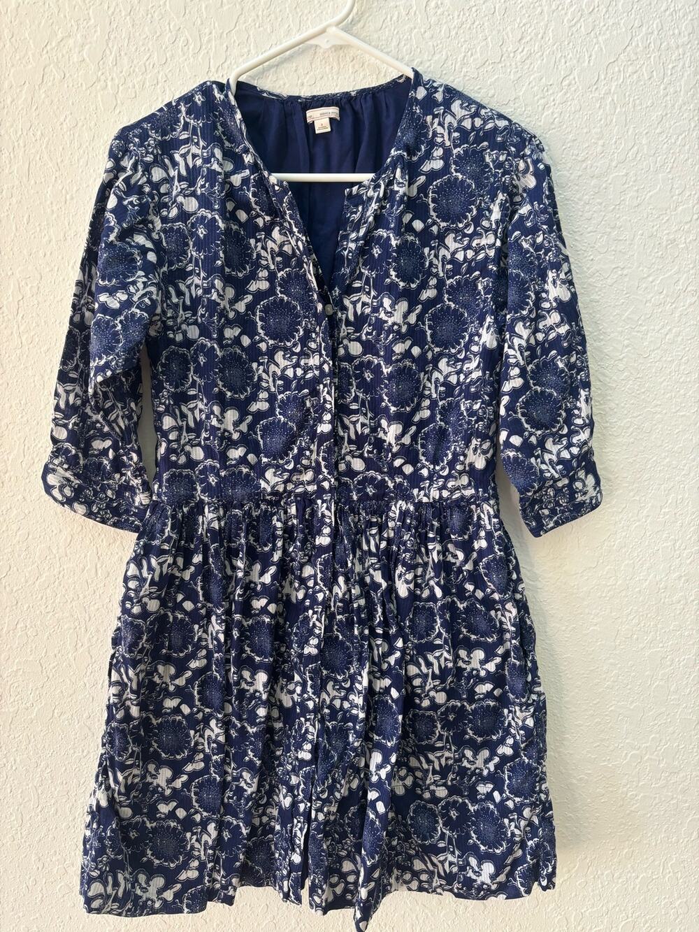 GAP Designed Crafted Floral Navy Blue Cotton Cottagecore Summer Dress Size 2 $99